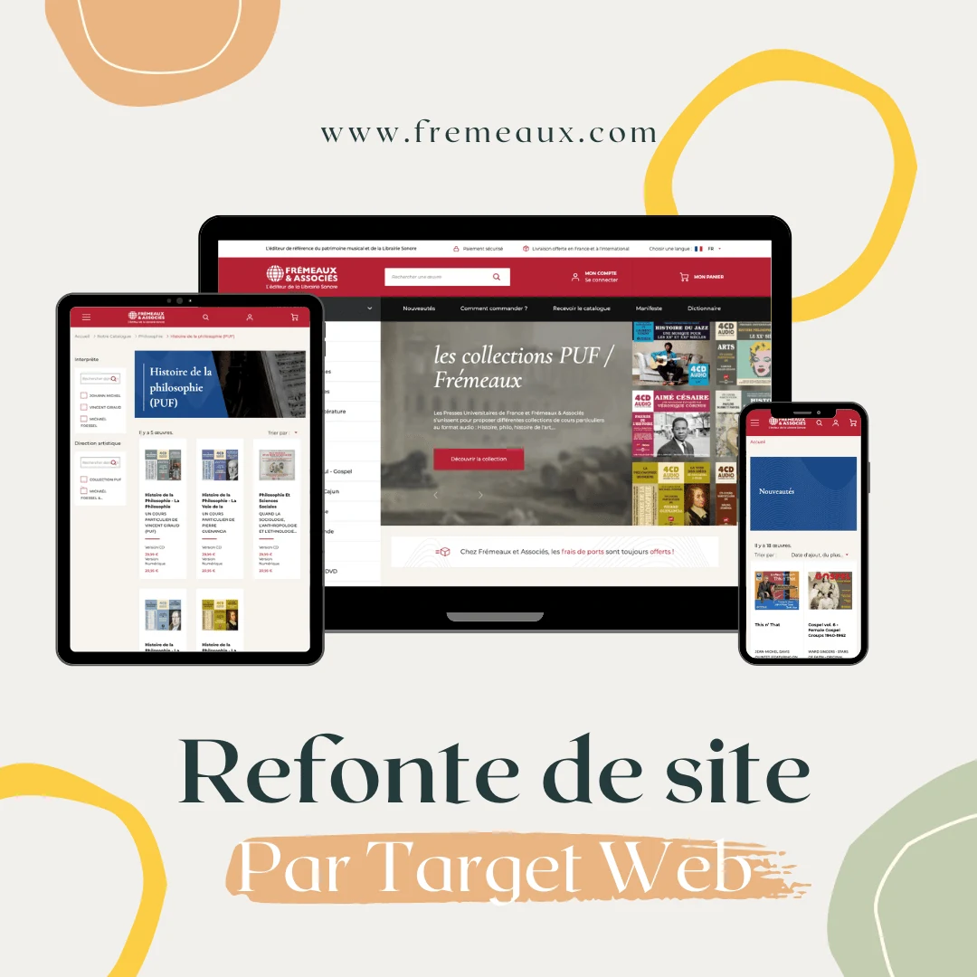 Présentation de la refonte du site Frémeaux sur ordinateur et téléphone