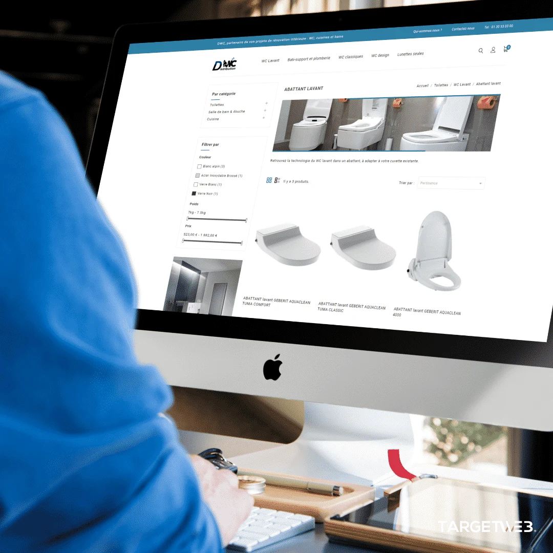 Interface de la boutique DWC Distribution sur ordinateur