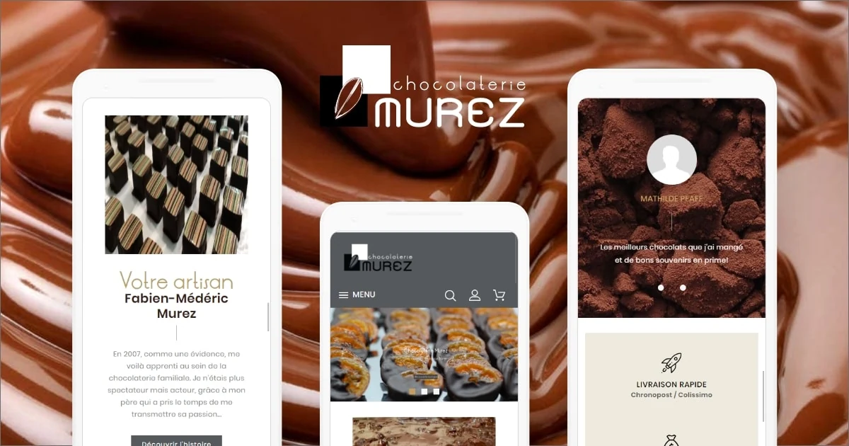 Interfaces mobiles de la boutique Chocolaterie Murez