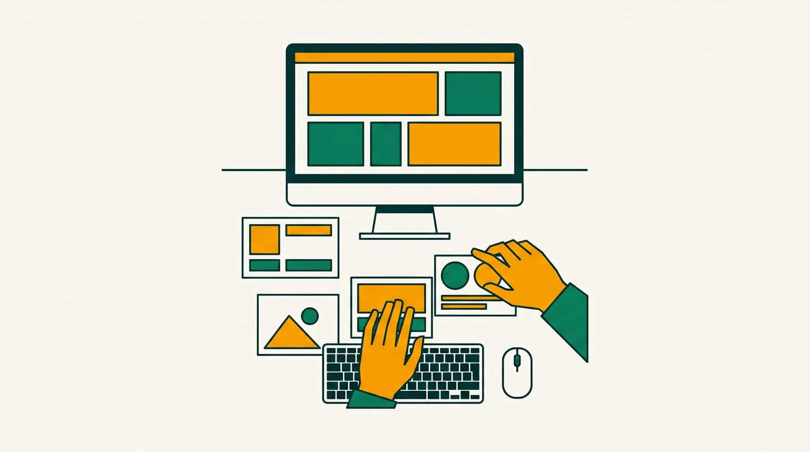Illustration éditoriale d'un atelier de conception de contenus numériques