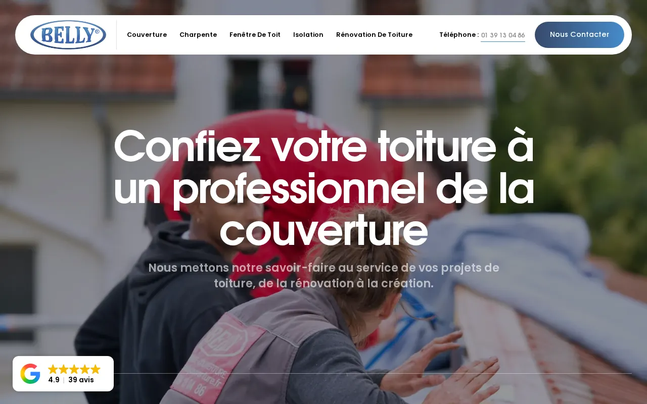 Page d’accueil du site de Belly Couverture, entreprise de couverture.