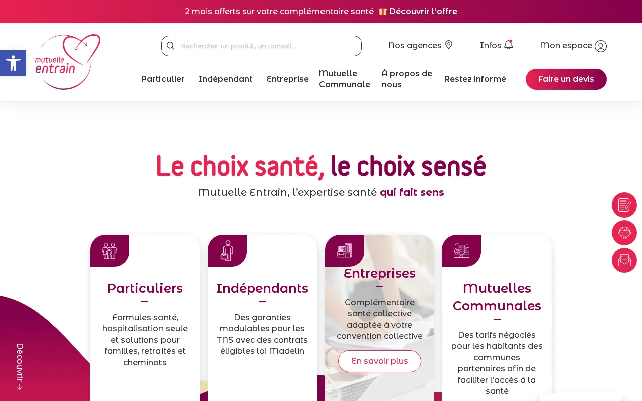 Page d’accueil du site Mutuelle Entrain