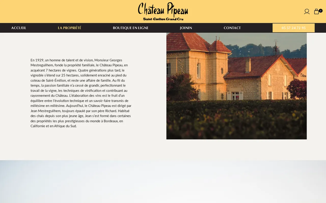 Page consacrée à la propriété du Château Pipeau, à Saint-Émilion.