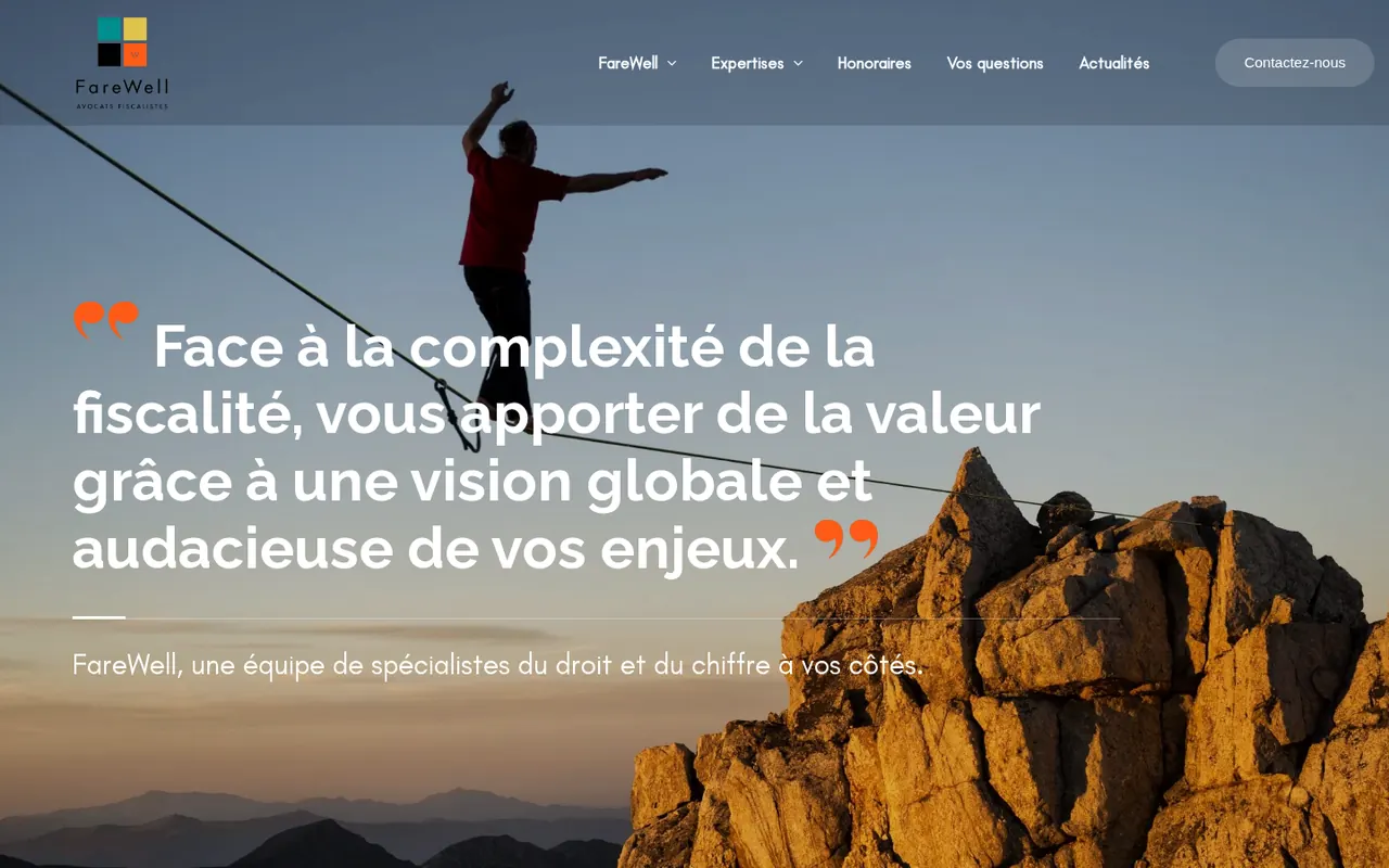 Page d’accueil du site FareWell Tax, avocats fiscalistes.
