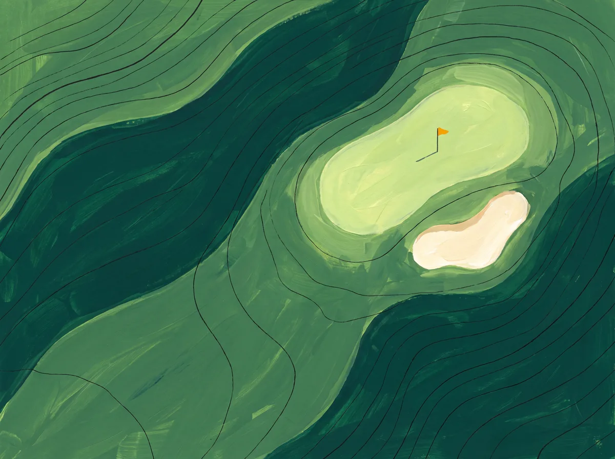 Illustration d’un terrain de golf aux courbes vertes.