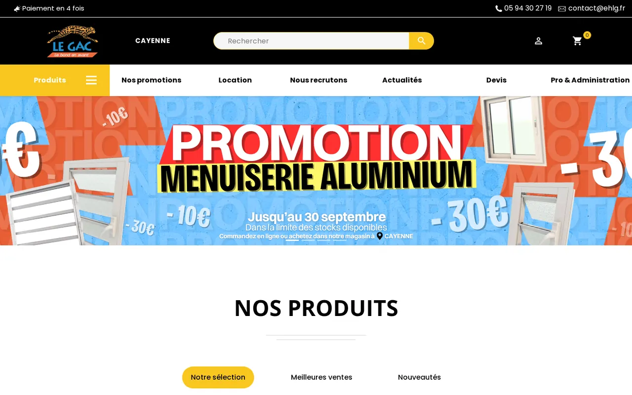 Page d’accueil de la boutique Le Gac Matériaux.