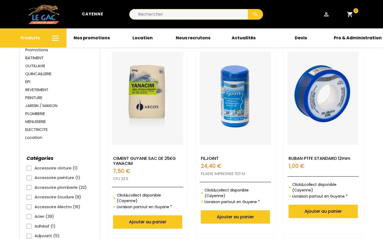 Catalogue produits de la boutique Le Gac Matériaux.