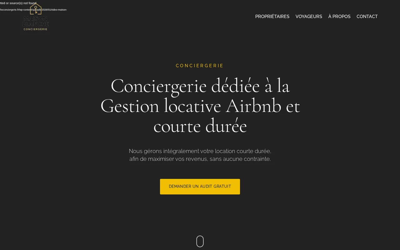 Page d’accueil du site Maison Blanche Conciergerie.