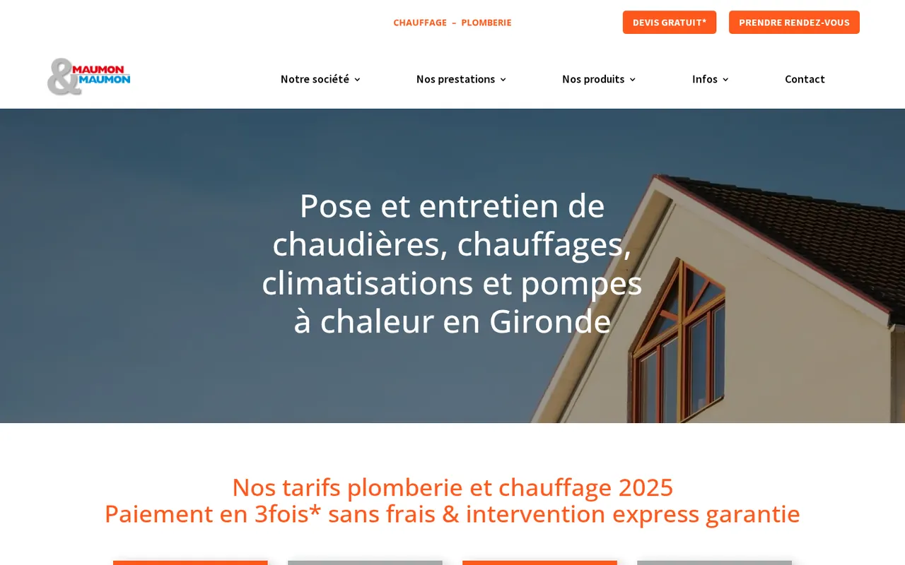 Page d’accueil du site Maumon & Maumon, chauffage et plomberie.