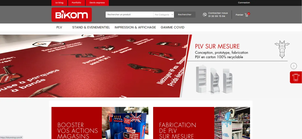 Page de la boutique Bikom consacrée aux supports imprimés