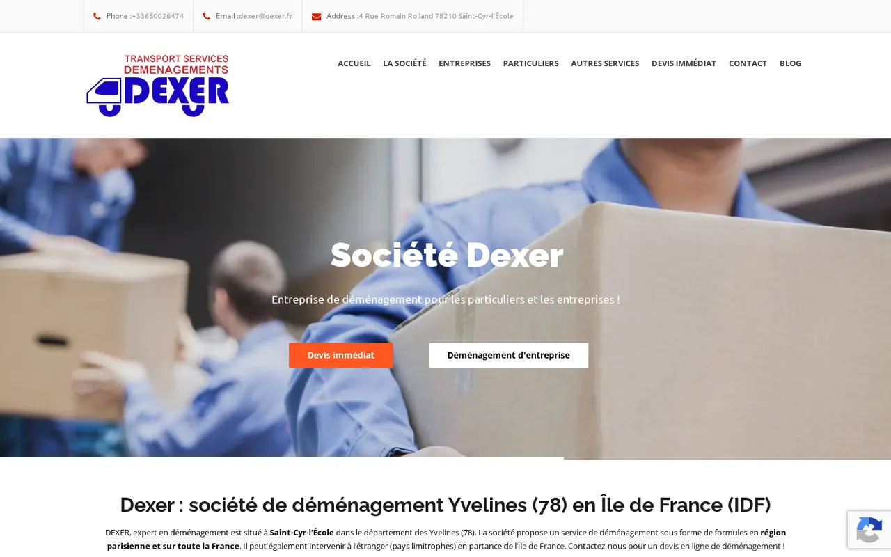 Page d’accueil du site Dexer sur ordinateur