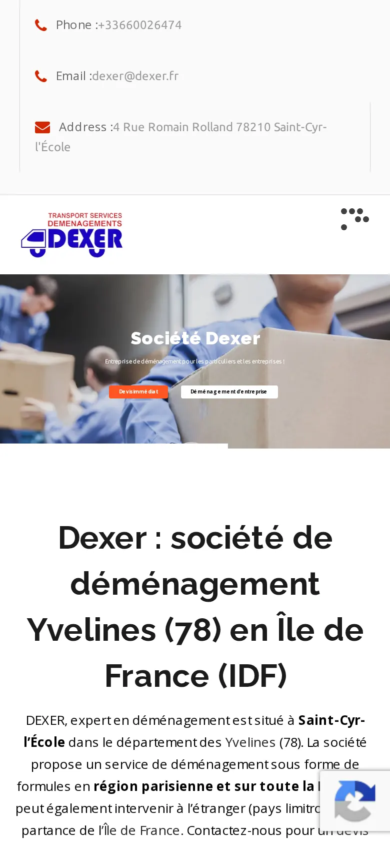 Page d’accueil du site Dexer sur téléphone