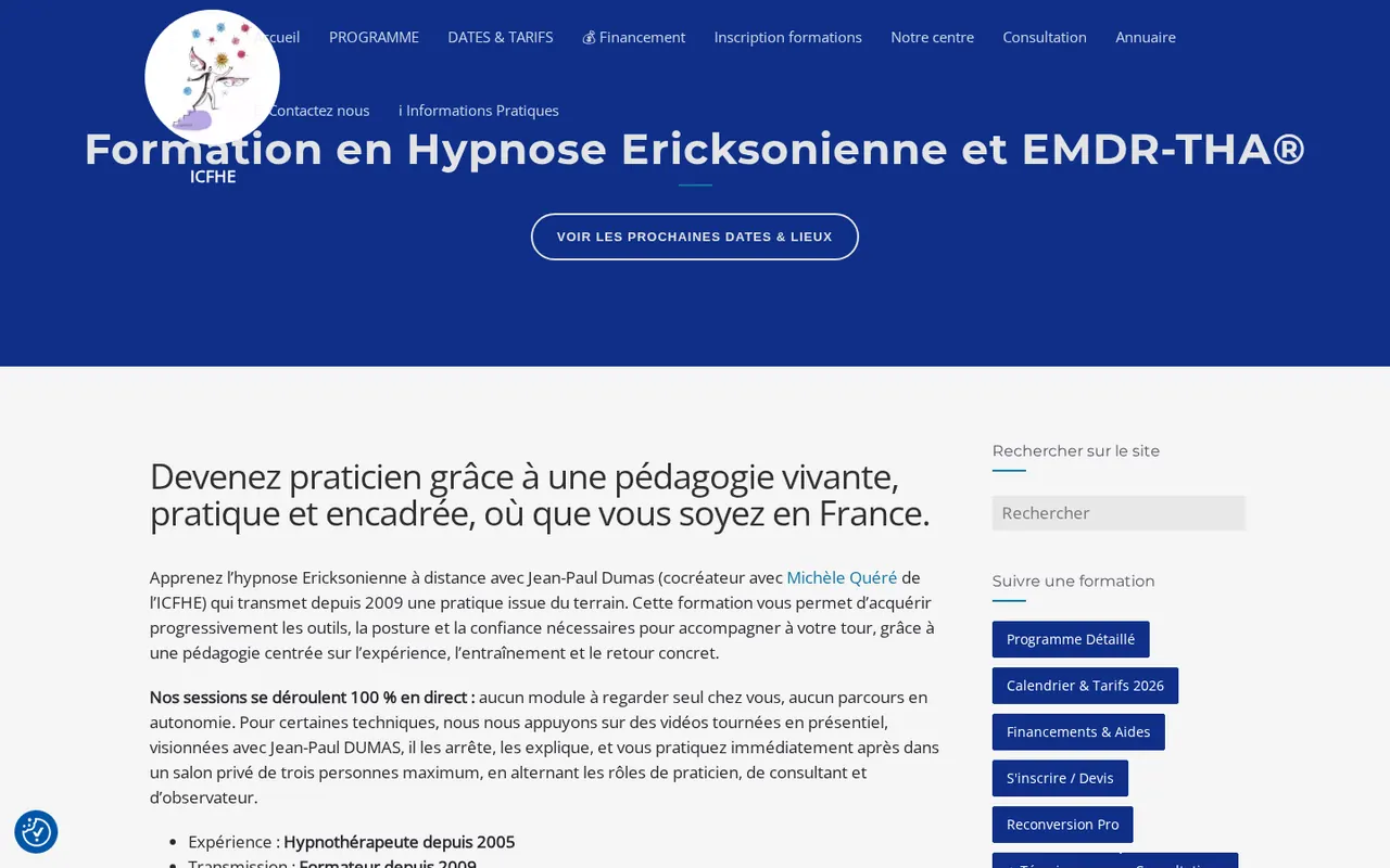 Page d’accueil du site ICFHE sur ordinateur