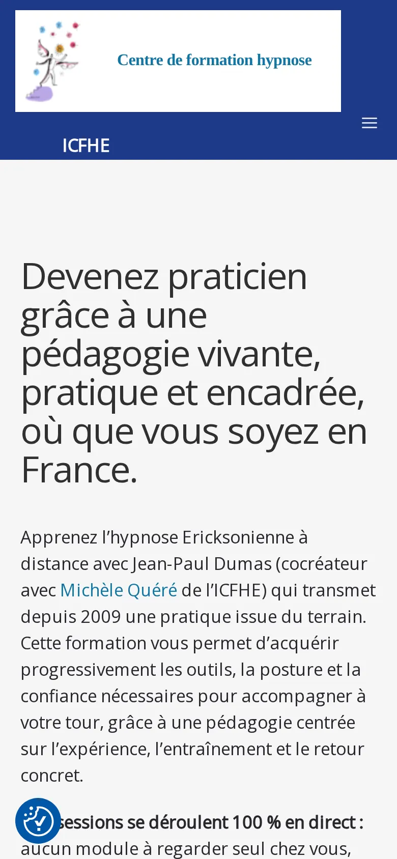 Page d’accueil du site ICFHE sur téléphone