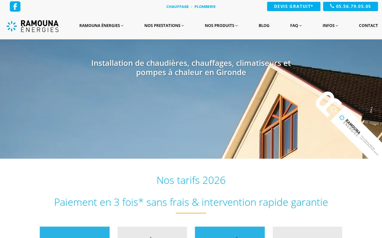 Page d’accueil du site Ramouna Énergies sur ordinateur