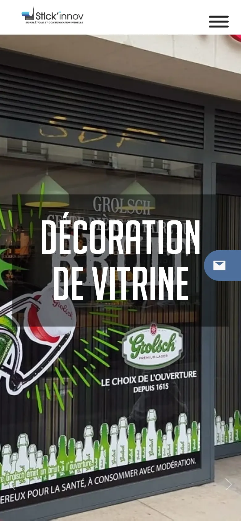 Page d’accueil du site Stick’Innov sur téléphone
