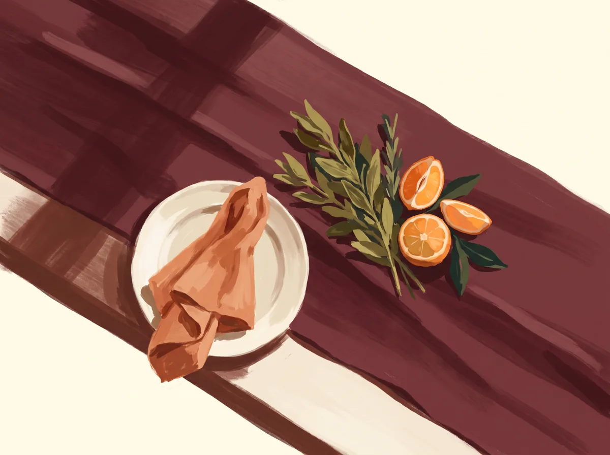 Illustration d’une table dressée dans des tons chauds.